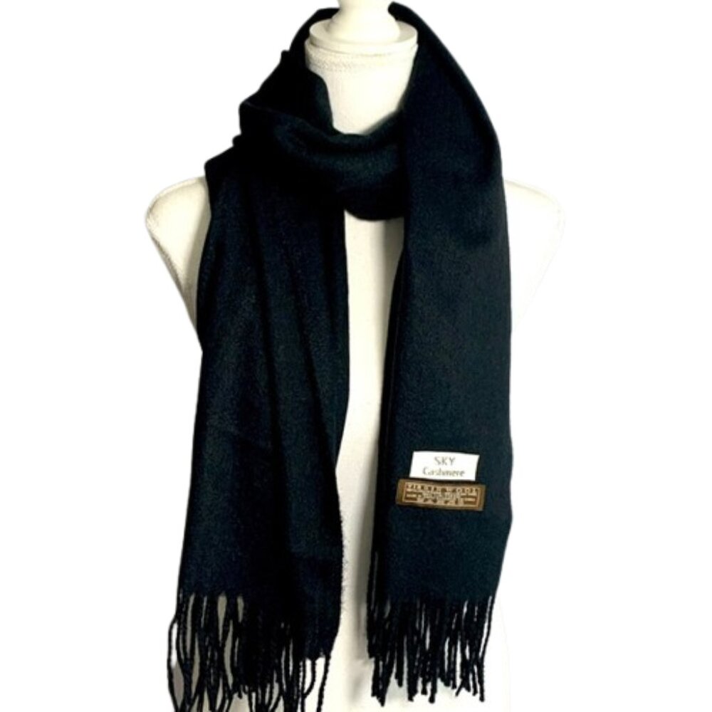 Sky Elegant Black Scarf with Fringe